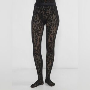 ARITZIA Flora Lace Mali Legging Floral Lace Tights Pantyhose in Black